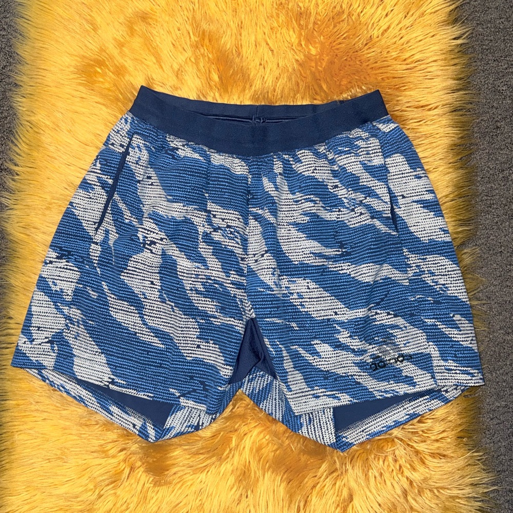 Adidas Navy and White Athletic Shorts